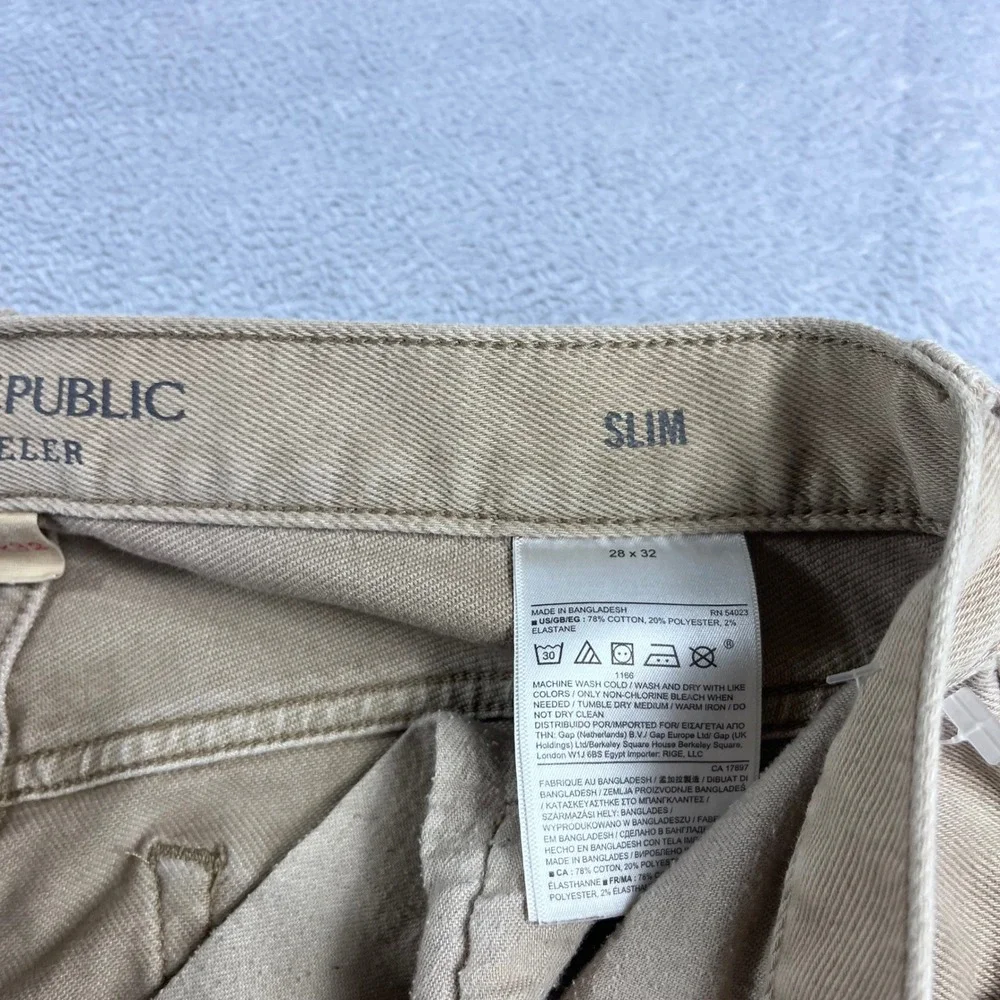 Banana Republic Traveler Pants Mens 28x32 Slim Fit Khaki Tan Stretch‎ Chino
